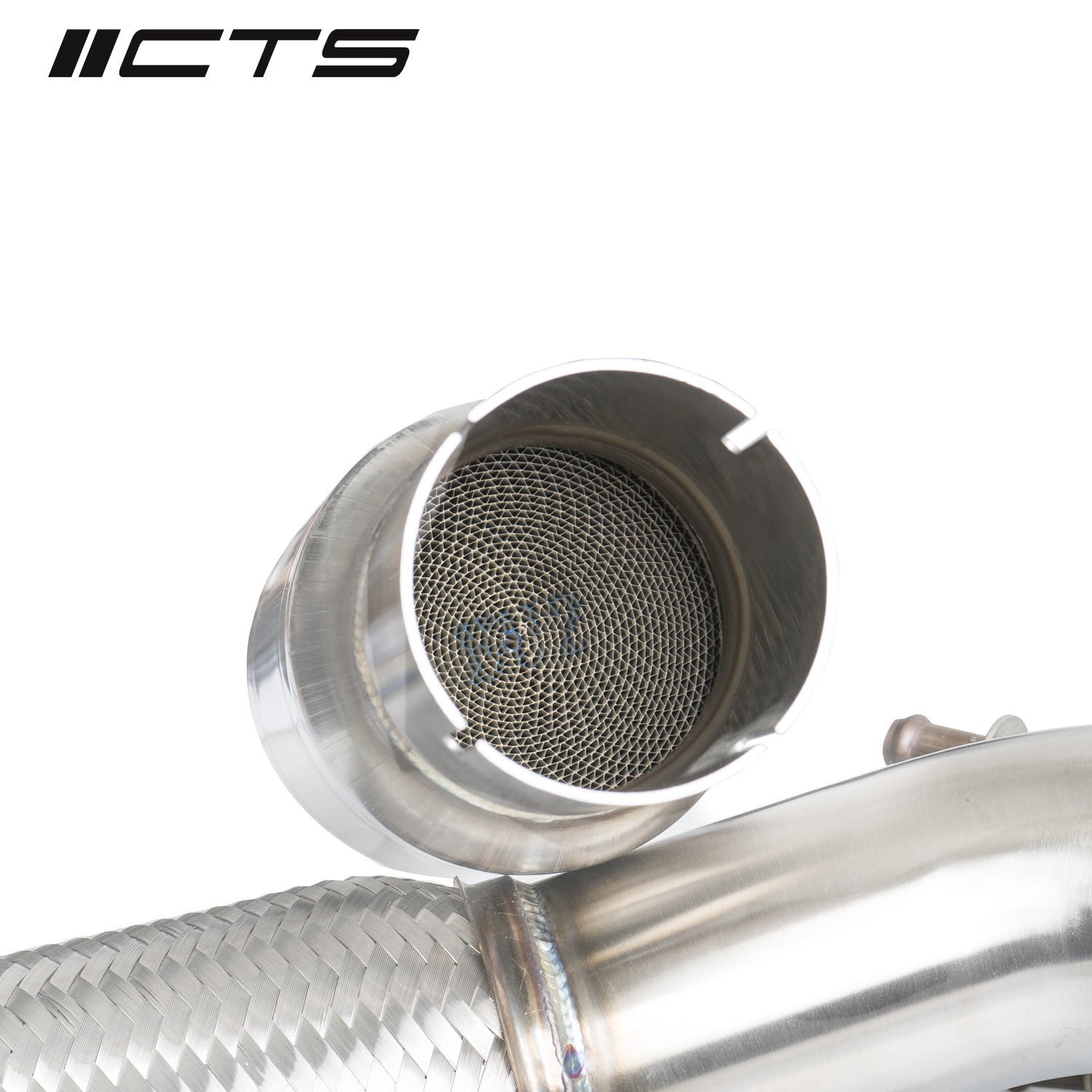 CTS TURBO MQB AWD EXHAUST DOWNPIPE WITH HIGH FLOW CAT (MK7/MK7.5 GOLF AWD, GOLF R, A3/S3/TT/TT-S QUATTRO)